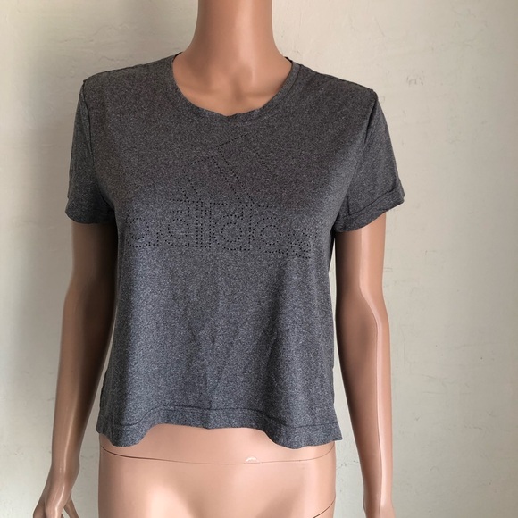 Adidas Gray Elastic T-Shirt Women’s Size S Activewear Short Sleeves Dri-Fit Logo - Picture 1 of 16